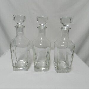 Vodka Gin Crown Royal Set 3 Decanter Bottles w/ Lid 10" x 3"  Barware Liquor